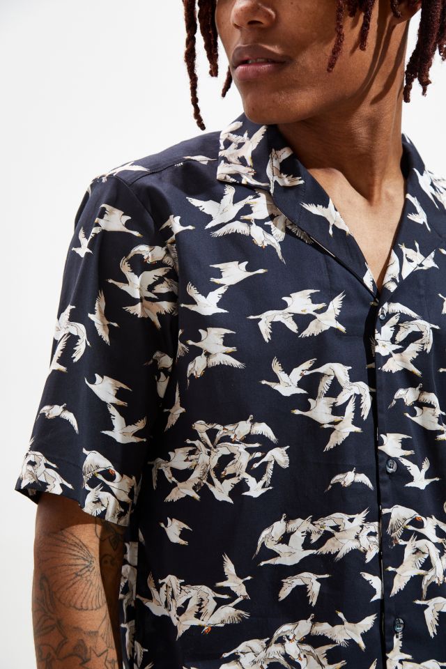 Roi Du Lac Small Bird Print Short Sleeve Button-Down Shirt  #2