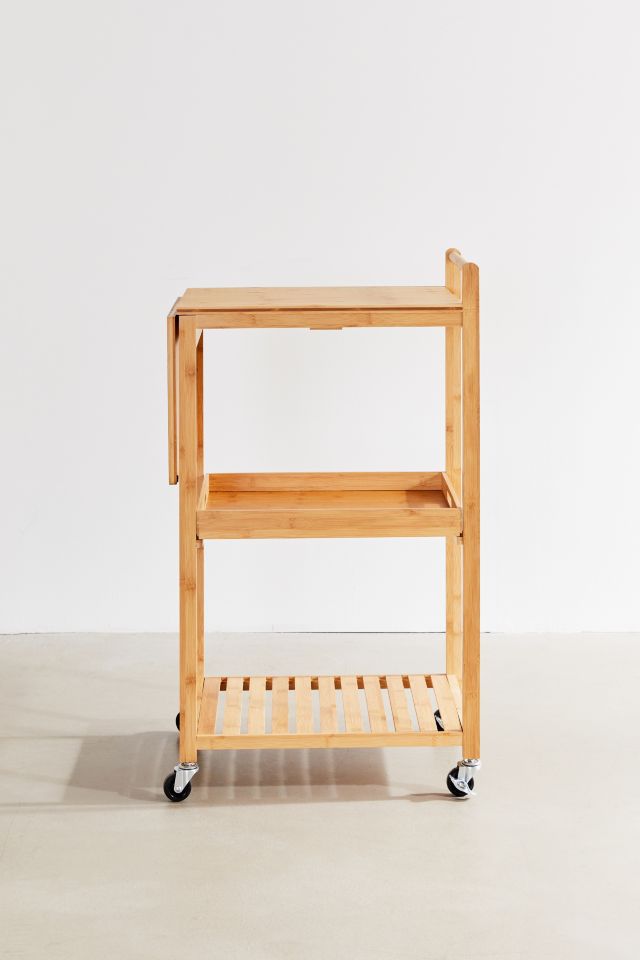 Compact Bamboo Drop-Leaf Kitchen Cart with Locking Casters and Storage