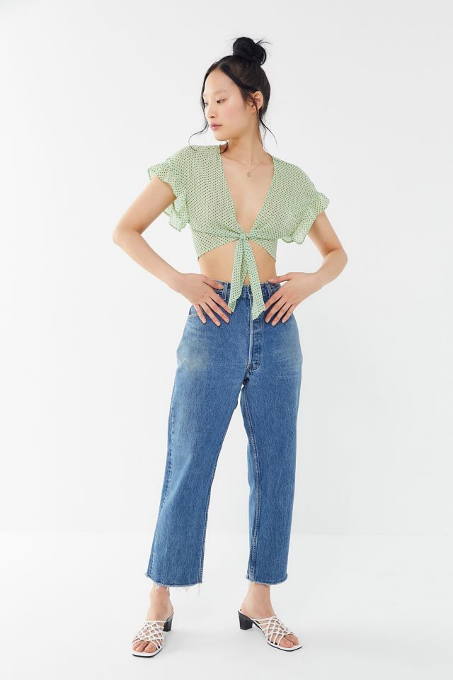 Urban Renewal Remnants Polka Dot Cropped Tie-Front Top #3