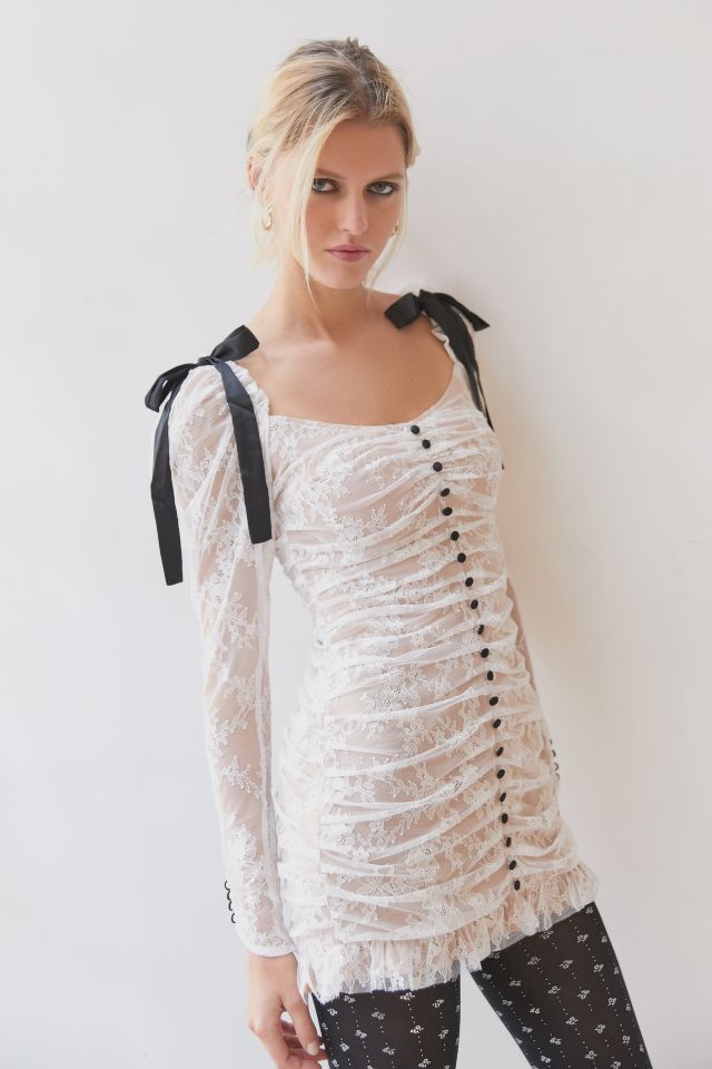 For Love & Lemons Beverly Pleated Lace Mini Dress