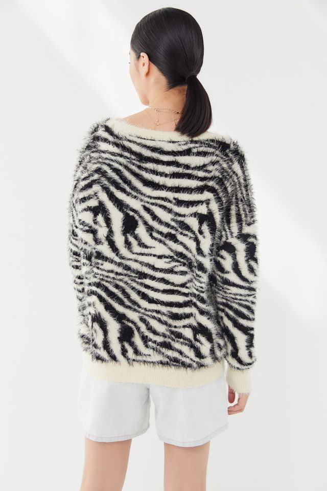 House Of Sunny Zebra Print Eyelash Sweater #2