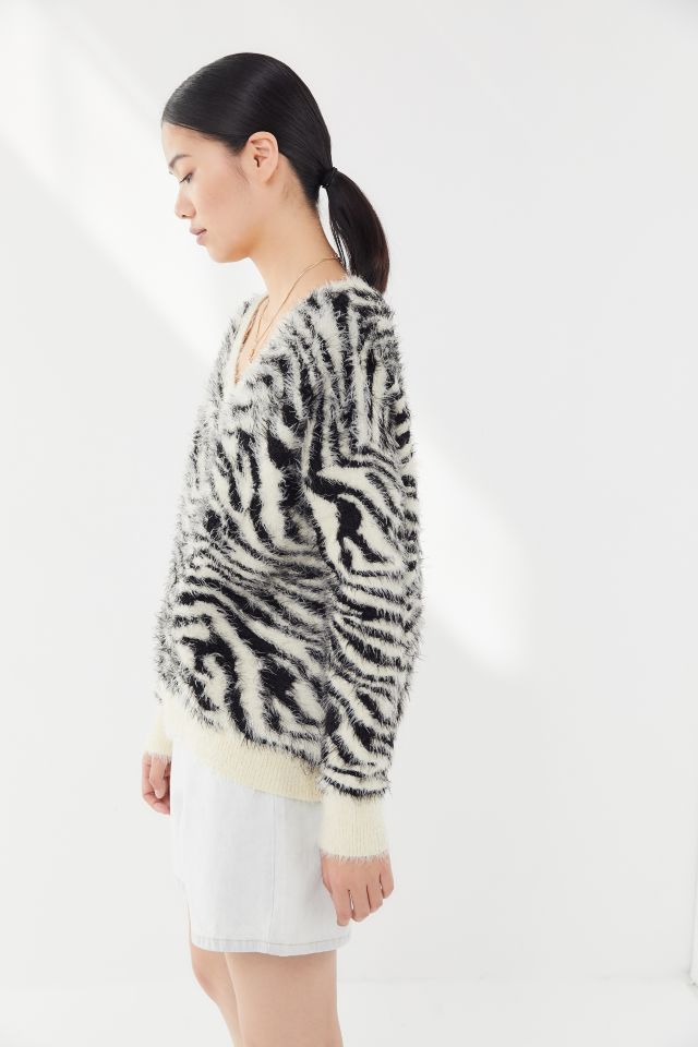 House Of Sunny Zebra Print Eyelash Sweater #3