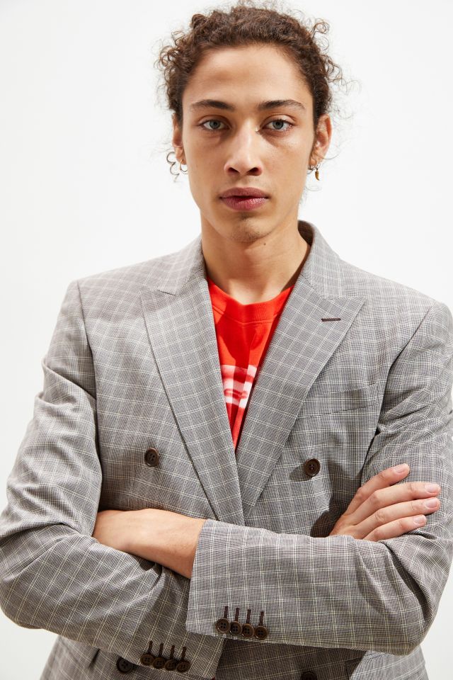 UO Plaid Slim Fit Double Breasted Suit Blazer #1