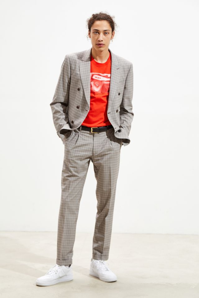 UO Plaid Slim Fit Double Breasted Suit Blazer #5