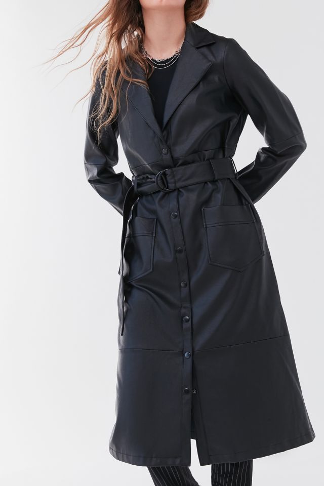 YOURNUS Vegan Leather Trench Coat