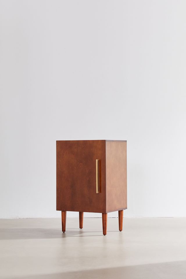 Mid-Century Brown Wood Record Player Cabinet with Gold Accents