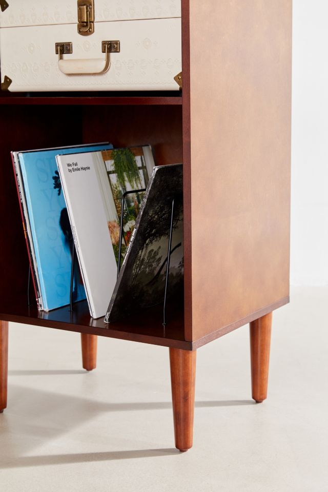 Mid-Century Brown Wood Record Player Cabinet with Gold Accents