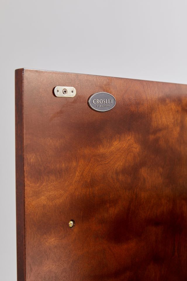 Mid-Century Brown Wood Record Player Cabinet with Gold Accents