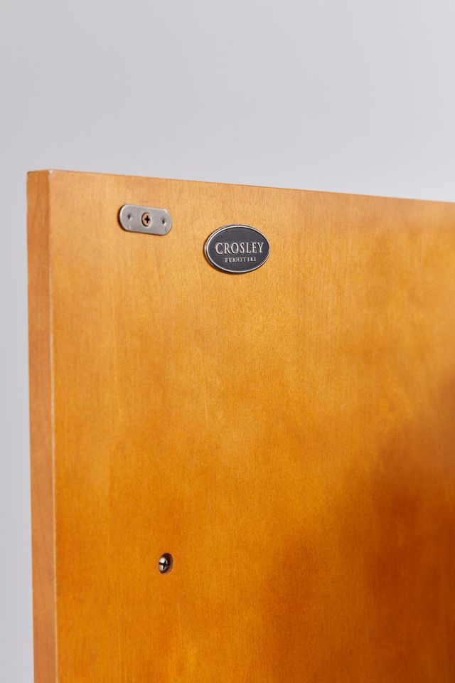 Mid-Century Brown Wood Record Player Cabinet with Gold Accents
