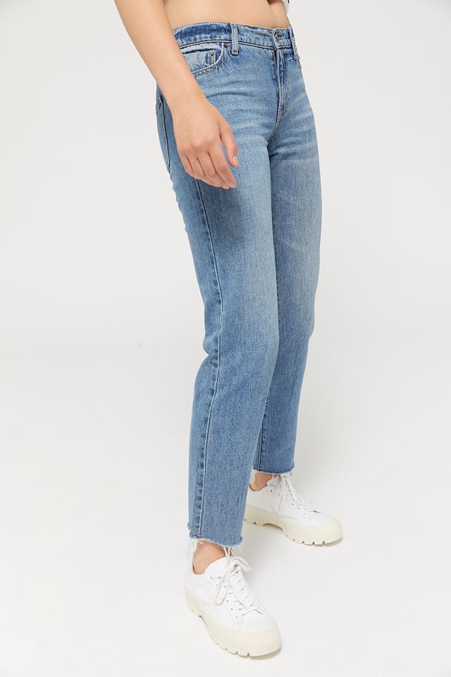 BDG URBAN OUTFITTERS Light Wash High Rise Button Fly SLIM STRAIGHT Jeans  Raw Hem