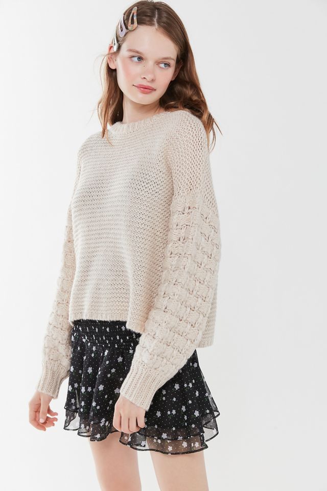 J.O.A. Mixed-Stitch Crew Neck Sweater | Urban Outfitters