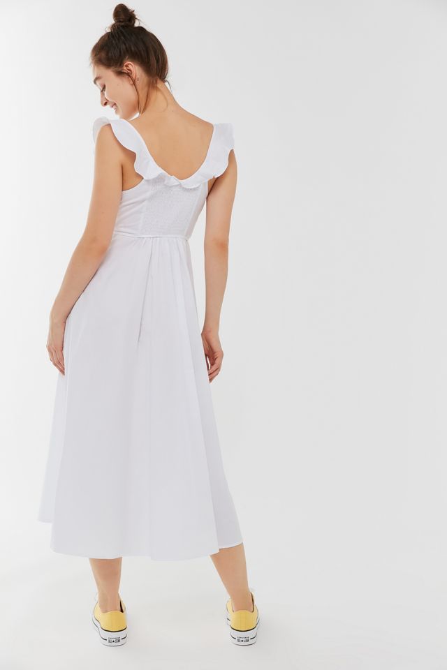 UO Poplin Ruffle Button-Front Midi Dress #1