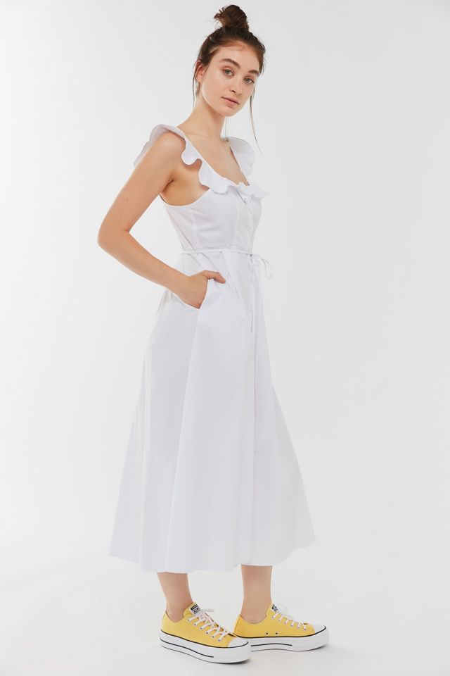 UO Poplin Ruffle Button-Front Midi Dress #3