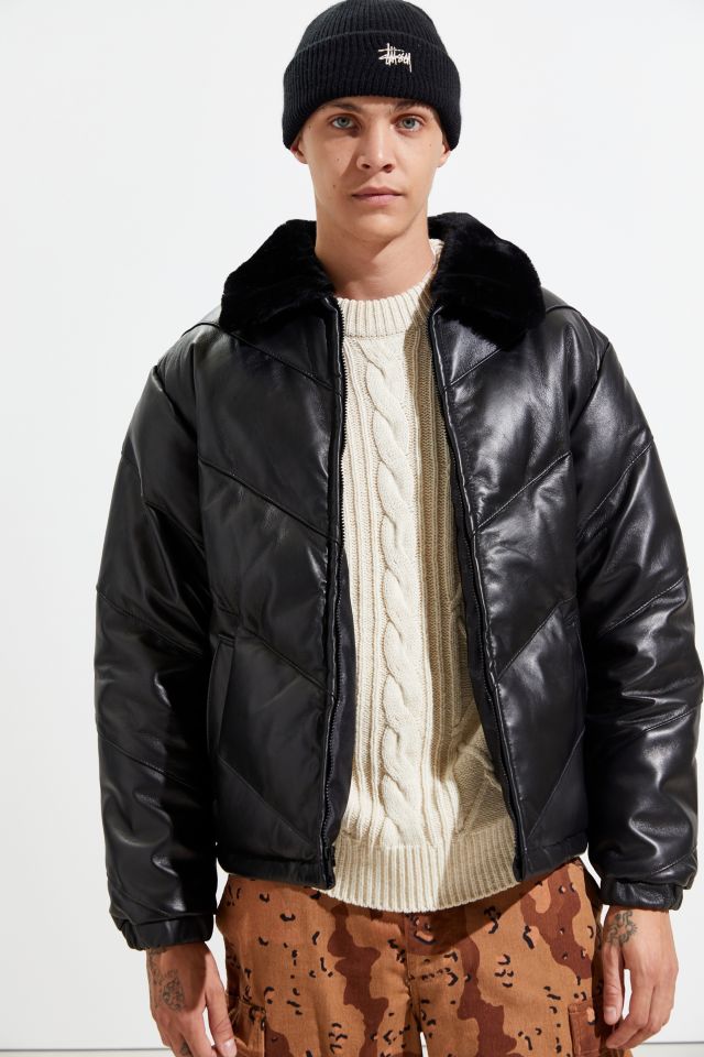 Blouson bouffant en cuir avec duvet Schott #1