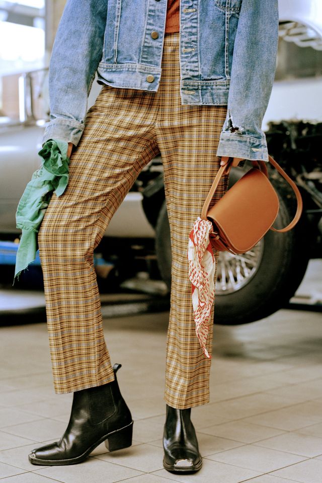 Plaid Print Straight Leg Suit Trousers