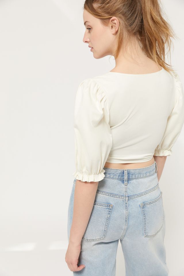 UO Saskia Surplice Puff Sleeve Cropped Top #1