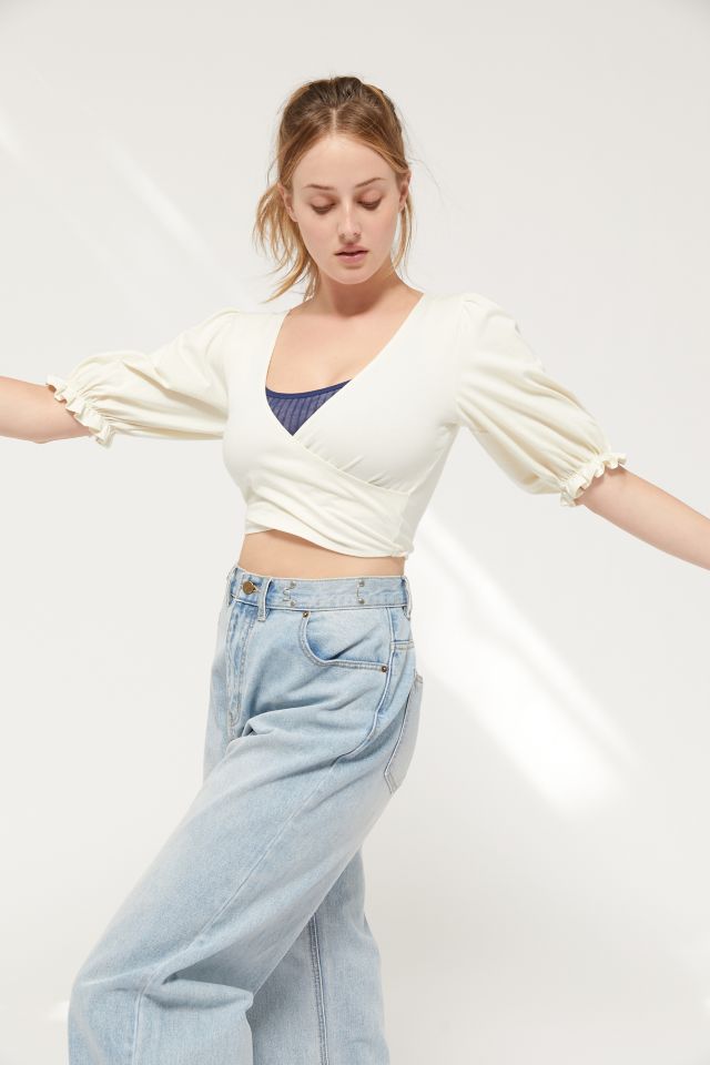 UO Saskia Surplice Puff Sleeve Cropped Top #2