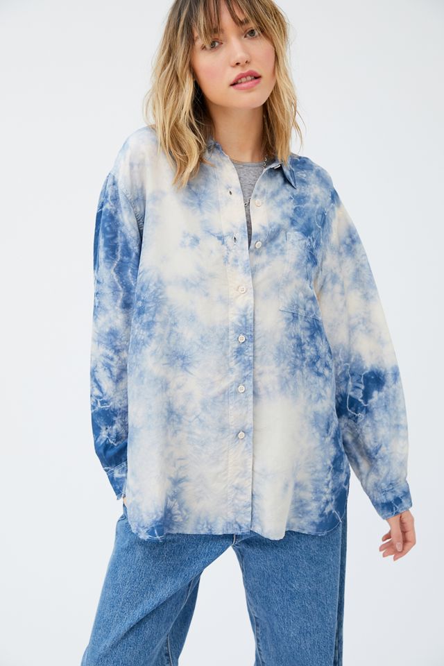 Vintage Tie-Dye Silk Button-Down Shirt  #1