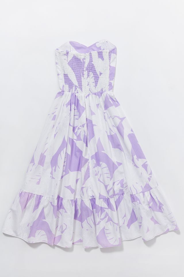 Vintage Purple Floral Strapless Midi Dress  #1