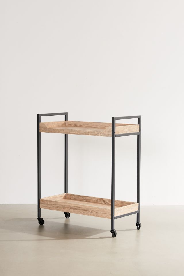 Charter Oak Industrial Rolling Bar Cart with Dual Shelves