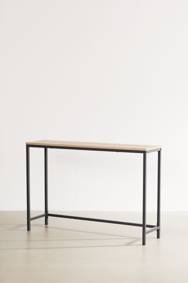 Charter Oak and Black Metal Slim Entryway Table with Storage