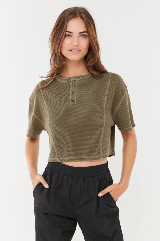UO Nikki Thermal Cropped Henley Tee