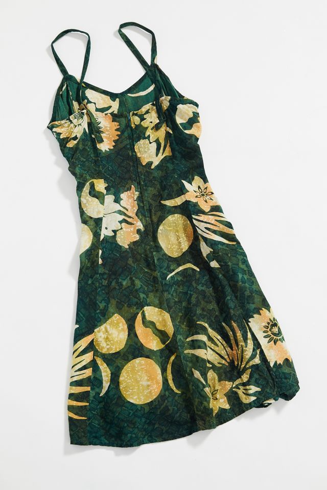 urban outfitters green floral mini dress Kiss The Sky Green Floral Satin V-Neck Lace Trim Mini Dress