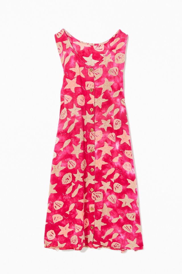 Vintage Pink Star Button-Front Mini Dress