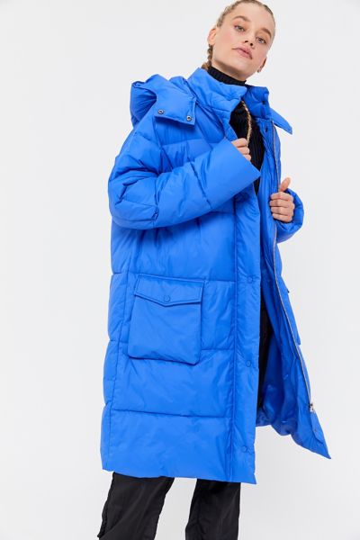 blue oversized puffer jacket