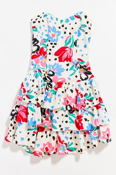 Vintage Floral Strapless Tiered Mini Dress | Urban Outfitters
