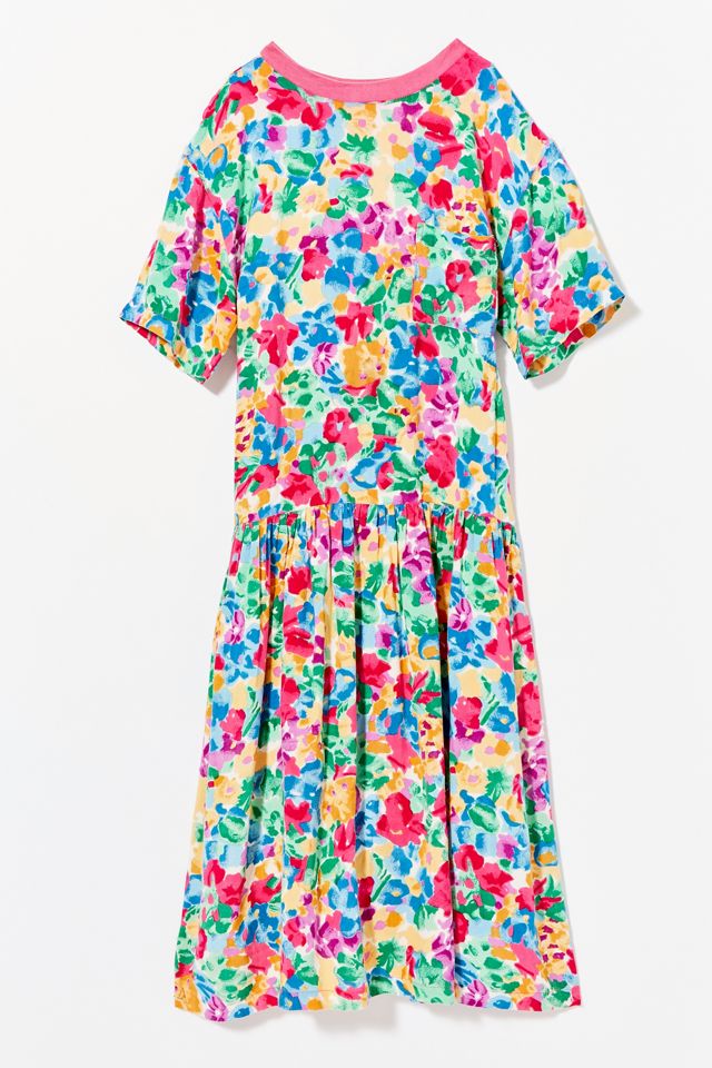 Vintage Floral Crew Neck Midi Dress | Urban Outfitters