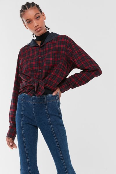 Urban Renewal Recycled Hooded Flannel Button-Down Shirt | Urban Outfitters