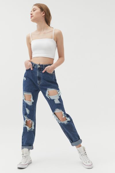 BDG High-Waisted Mom Jean – Destroyed Medium Wash