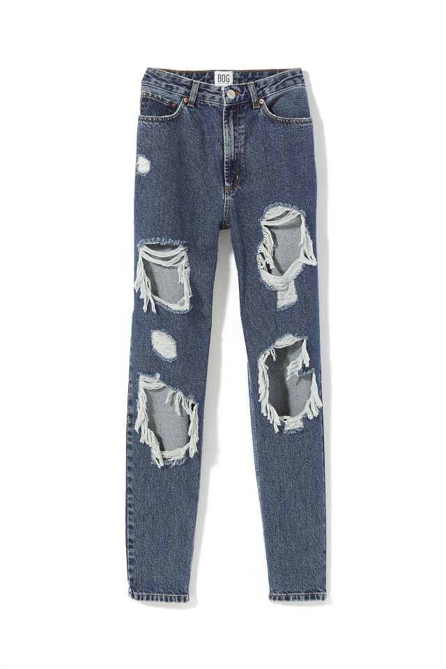 Jean Mom Taille Haute BDG – Délavage Moyen Détruit #4