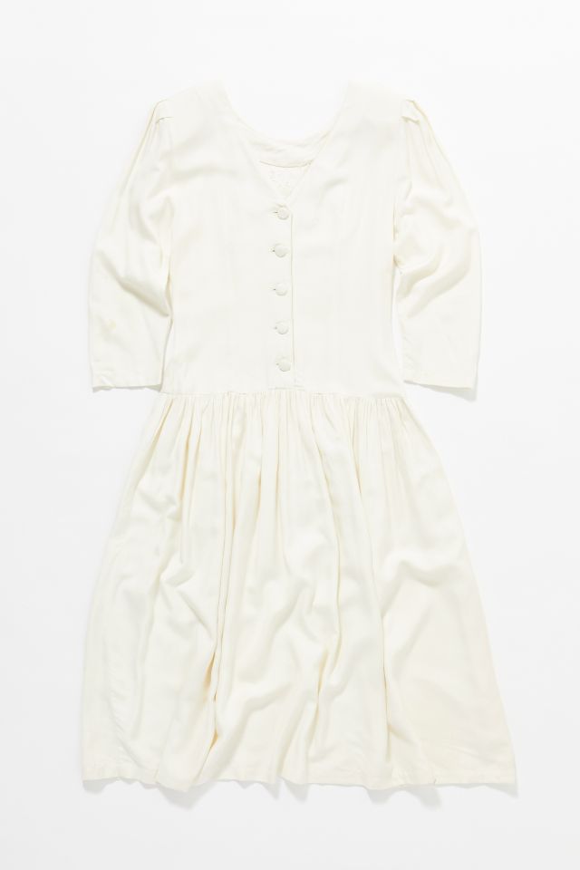Vintage White Beaded Embroidered Midi Dress  #1