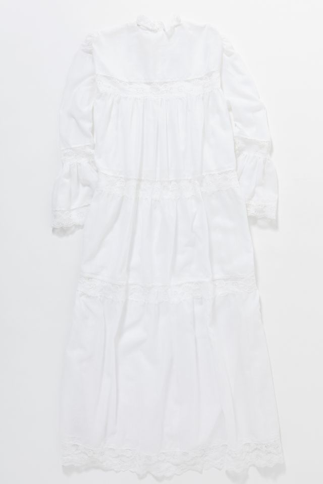 Vintage White Lace Tiered Maxi Dress  #1