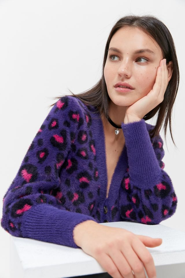 For Love & Lemons Angelina Leopard Print Cropped Cardigan
