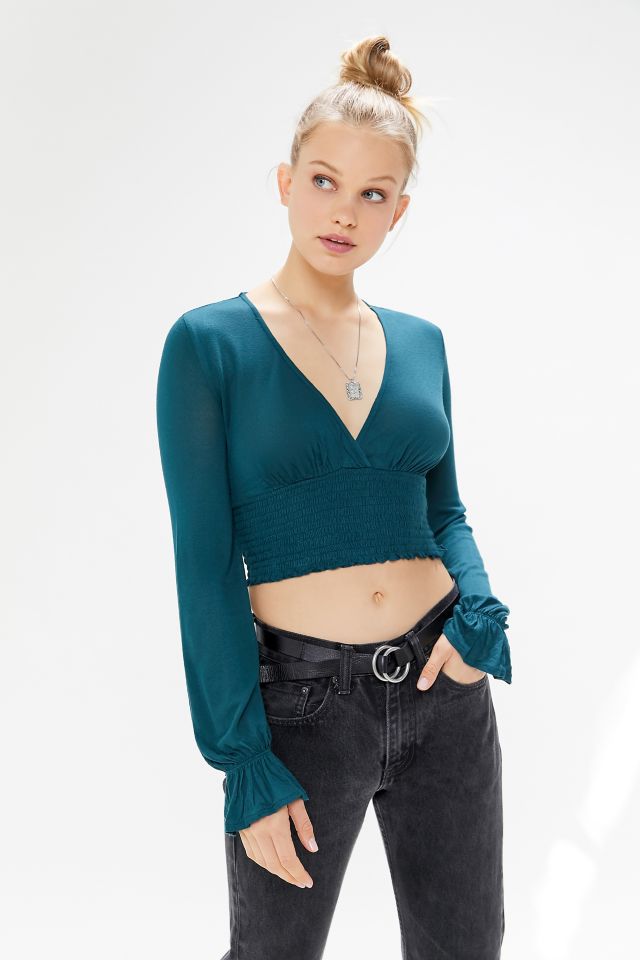 Women's Bundle Cropped Tops: Hollister Smocked Plaid & Urban Outfitters  Snake Touched TOPS