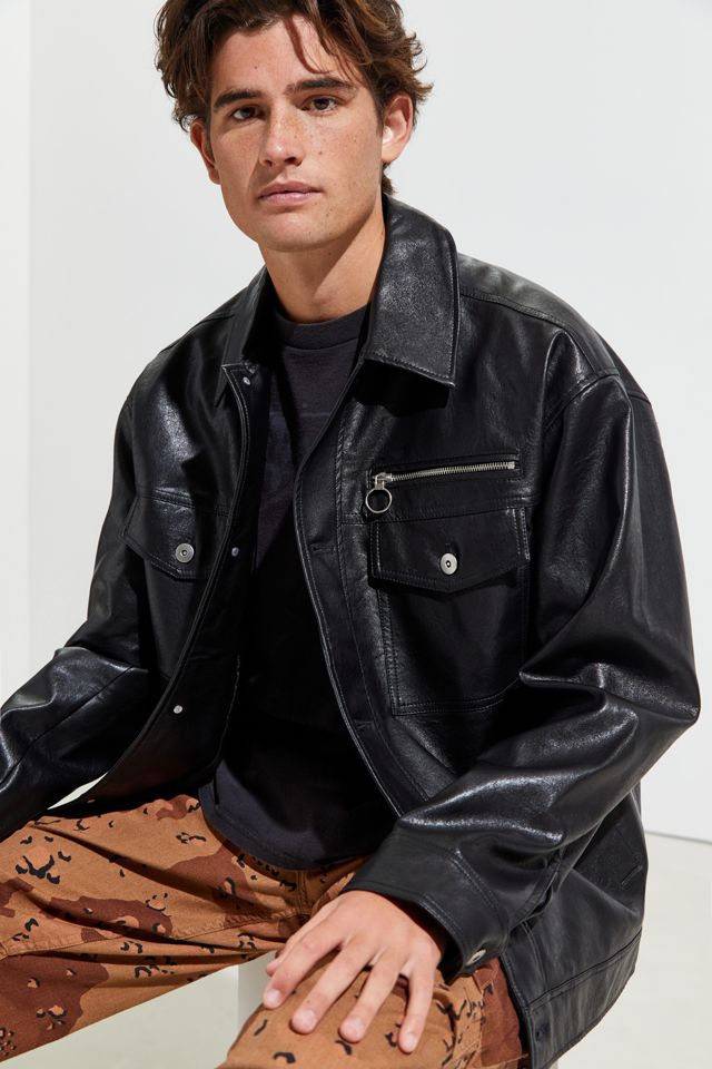 UO Faux Leather Car Coat Urban Outfitters