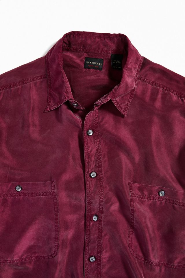 Vintage Wine Silk Short Sleeve Button-Down Shirt #1