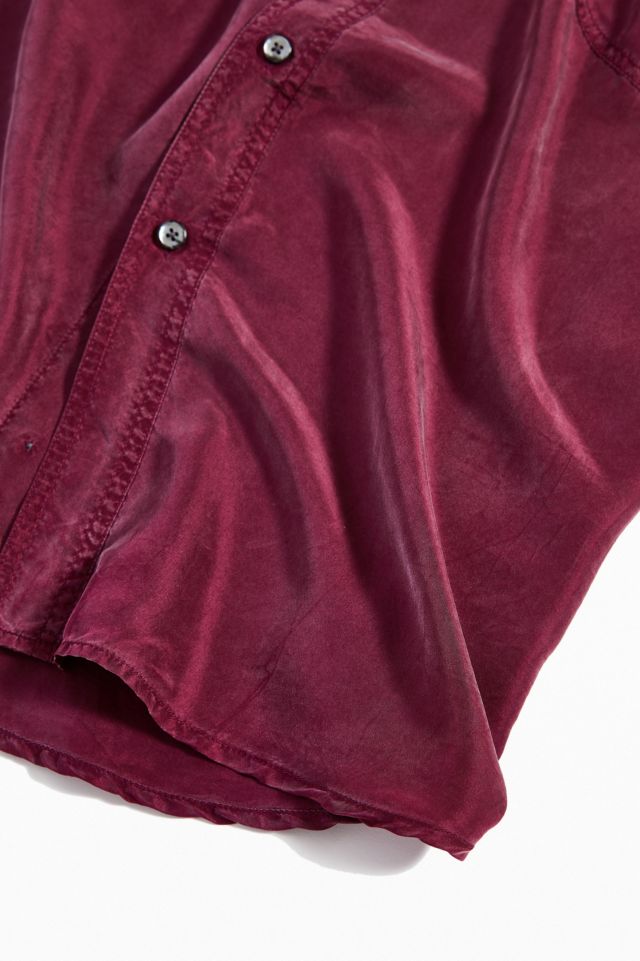 Vintage Wine Silk Short Sleeve Button-Down Shirt #2