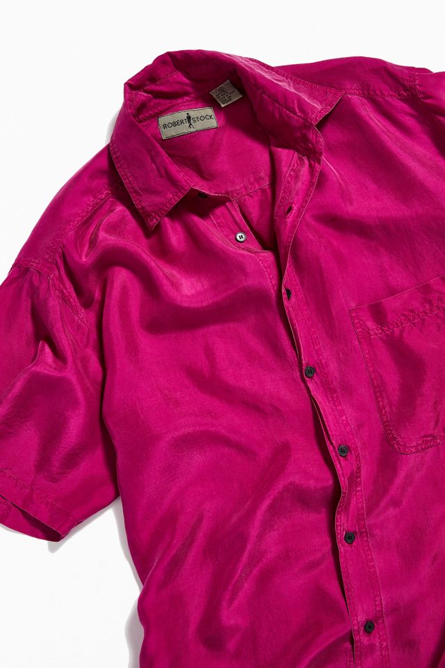 Vintage Raspberry Silk Short Sleeve Button-Down Shirt | Urban ...