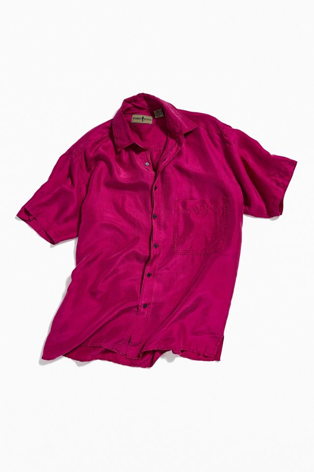 Vintage Raspberry Silk Short Sleeve Button-Down Shirt | Urban ...