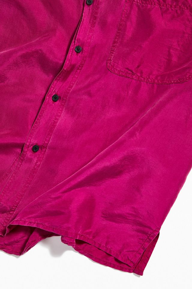 Vintage Raspberry Silk Short Sleeve Button-Down Shirt | Urban ...