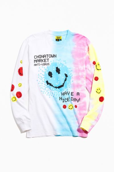 Chinatown Market X Smiley UO Exclusive Antivirus Tie-Dye Long Sleeve Tee