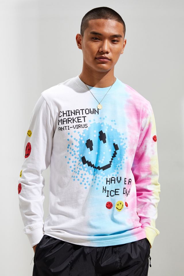 Chinatown Market X Smiley UO Exclusive Antivirus Tie-Dye Long Sleeve Tee