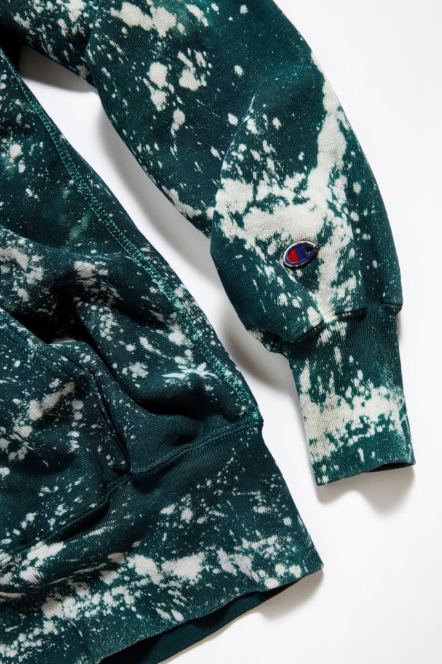 Vintage Champion Green Bleach Splatter Hoodie Sweatshirt  #2