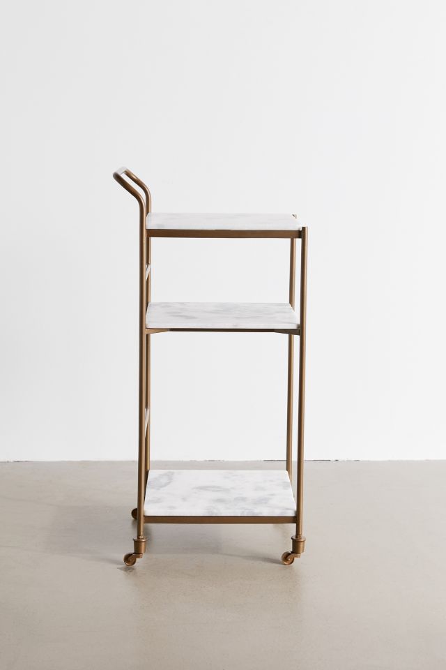 Elegant Gold-White Marble Rectangular Bar Cart with Storage