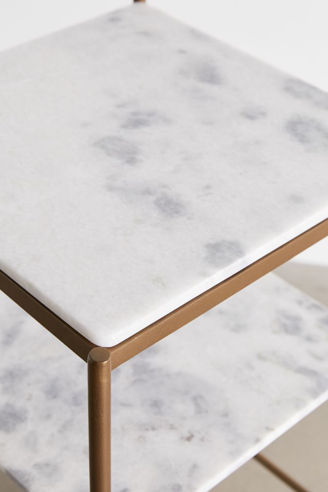 Elegant Gold-White Marble Rectangular Bar Cart with Storage
