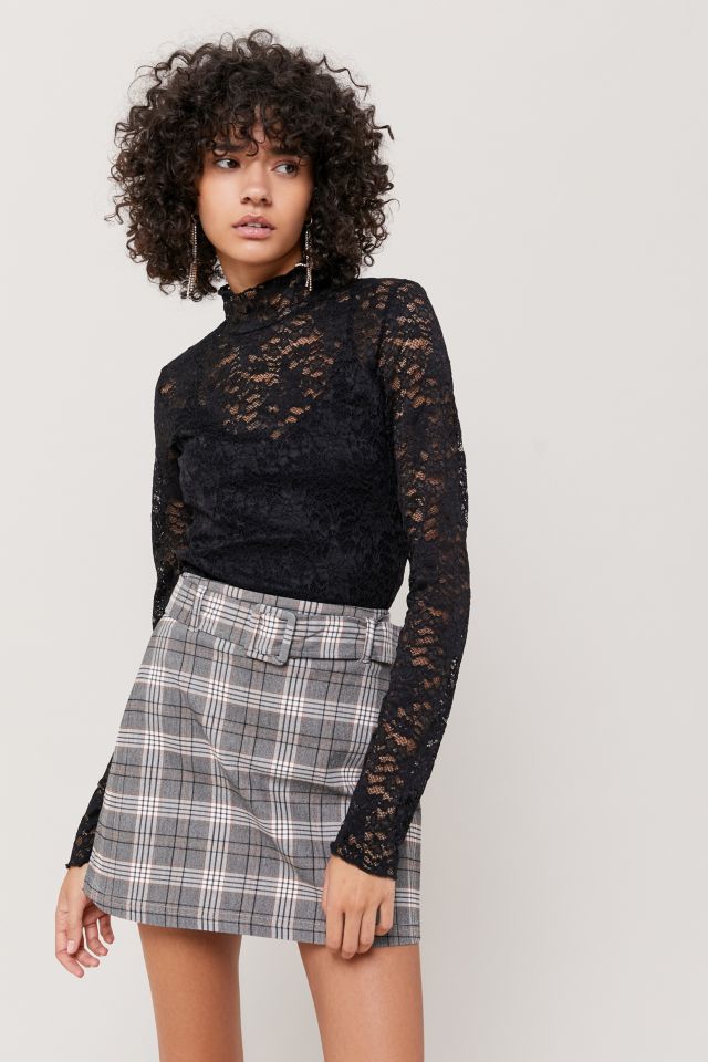 UO Plaid Bengaline Belted Mini Skirt | Urban Outfitters